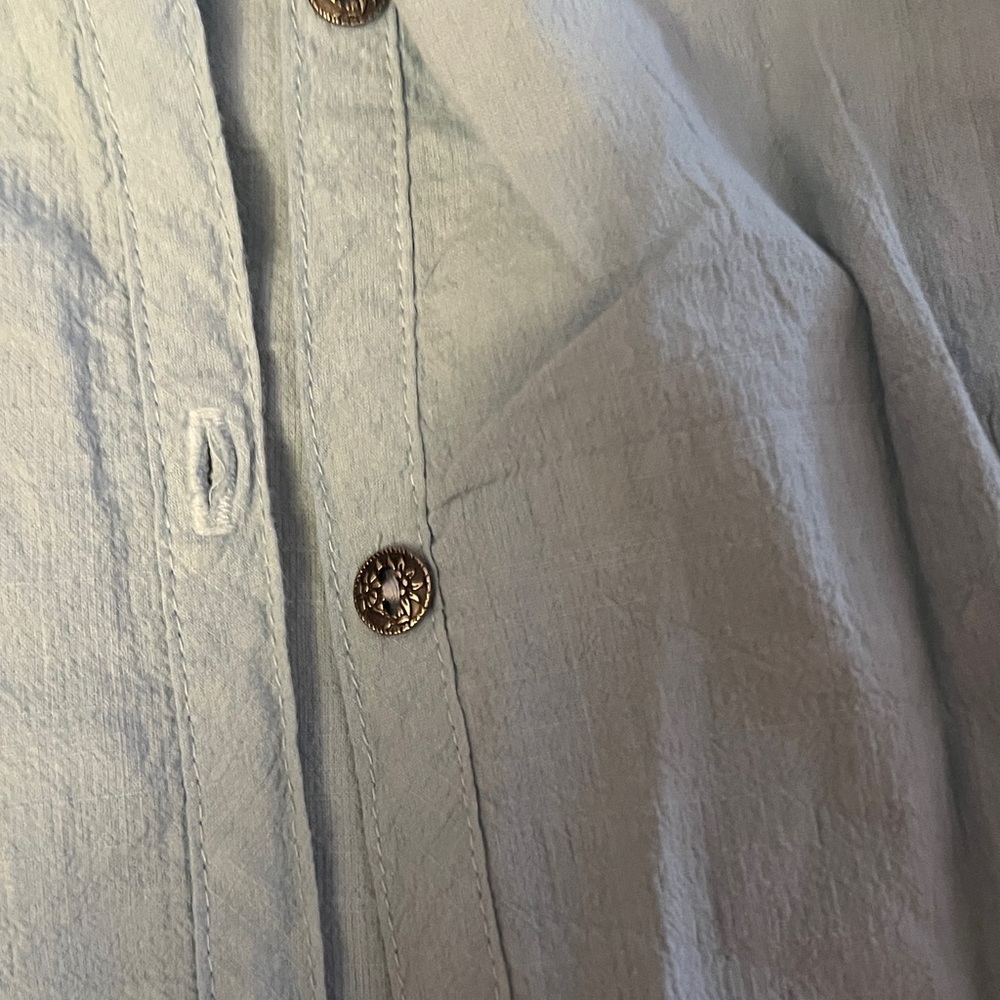 Hot Cotton Sky Blue Button-Up Blouse - Picture 3 of 4